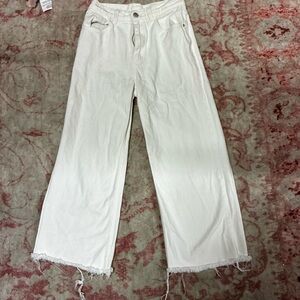 White Wide-Leg Frayed Hem Jeans